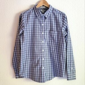 Men's LL Bean Button-up Dress Shirt No Wrinkle Size medium blue plaid no iron